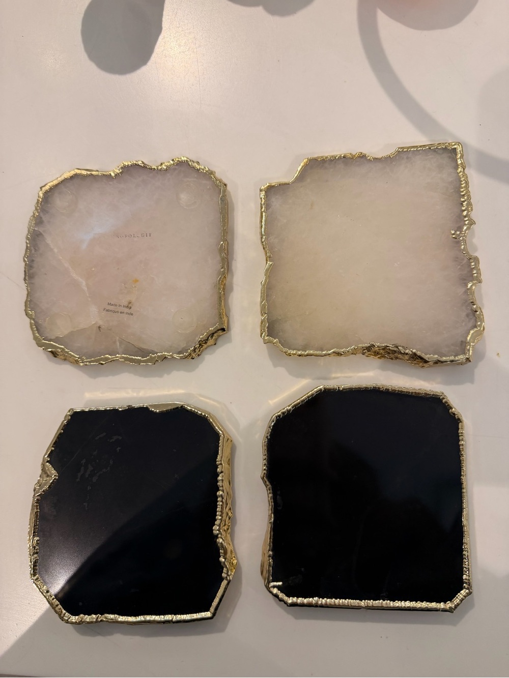 Anthropologie Gold-Edged White and Black Agate Coasters (full set)